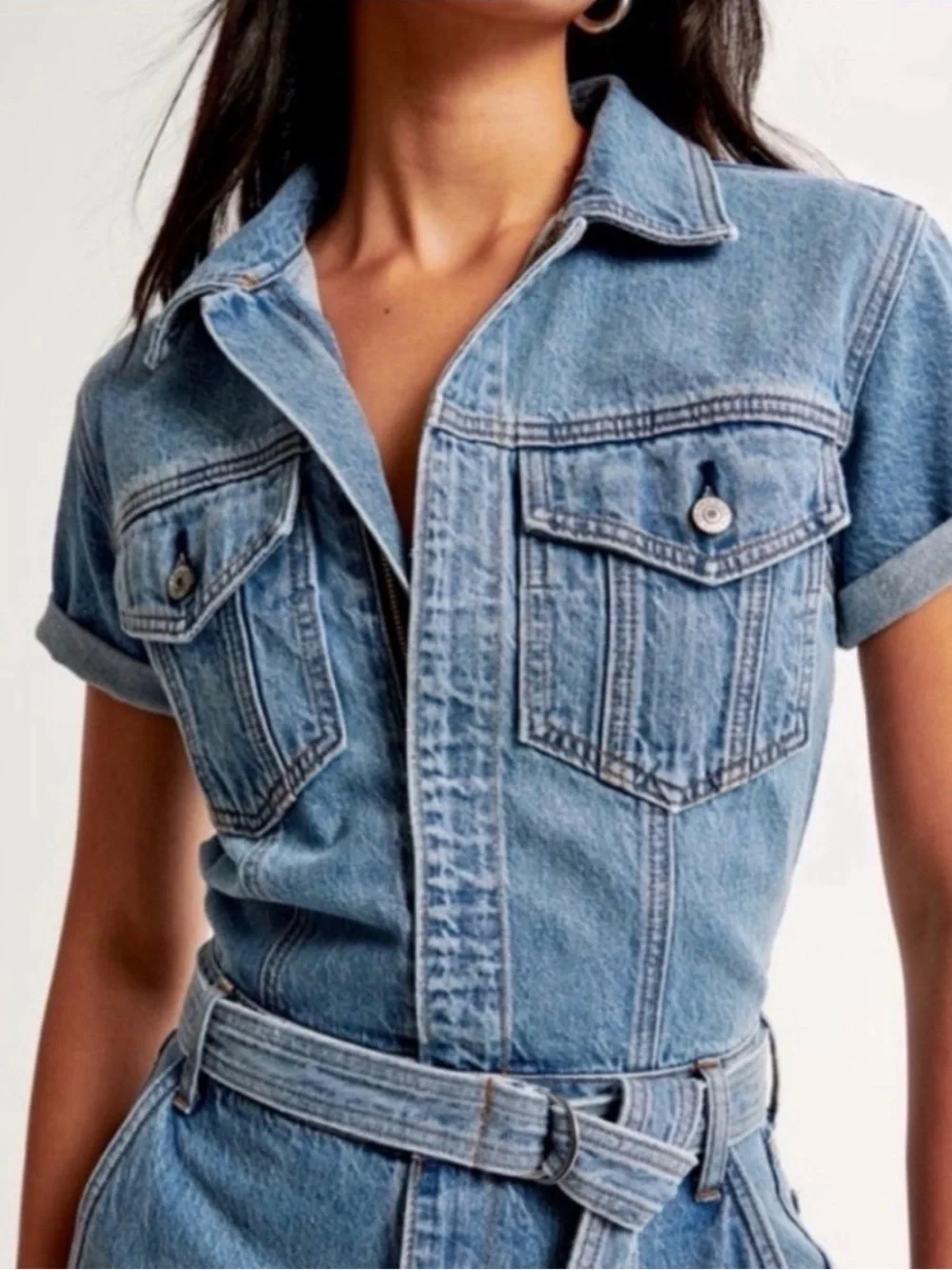 Abercrombie & Fitch Denim Jumpsuit with Belt